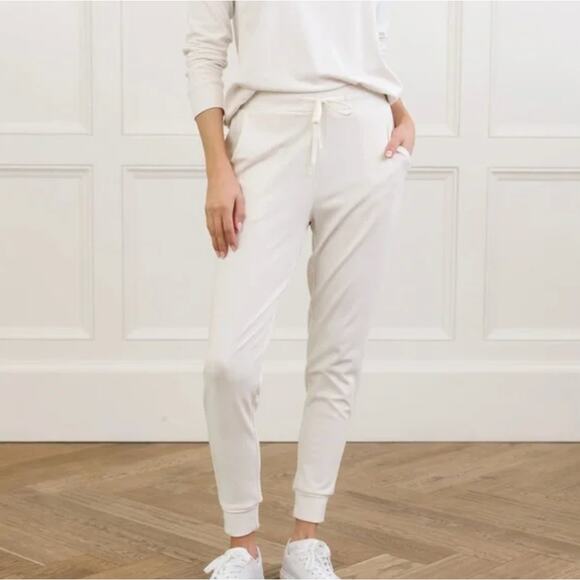 COZY EARTH Bamboo Ultra Soft Jogger Lounge Pants Off White Sz XL {I51}